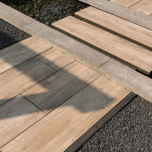 Keramische Tuintegel Houtlook Grijs  Grijs Greywash Light  Eiken 120x30x4cm